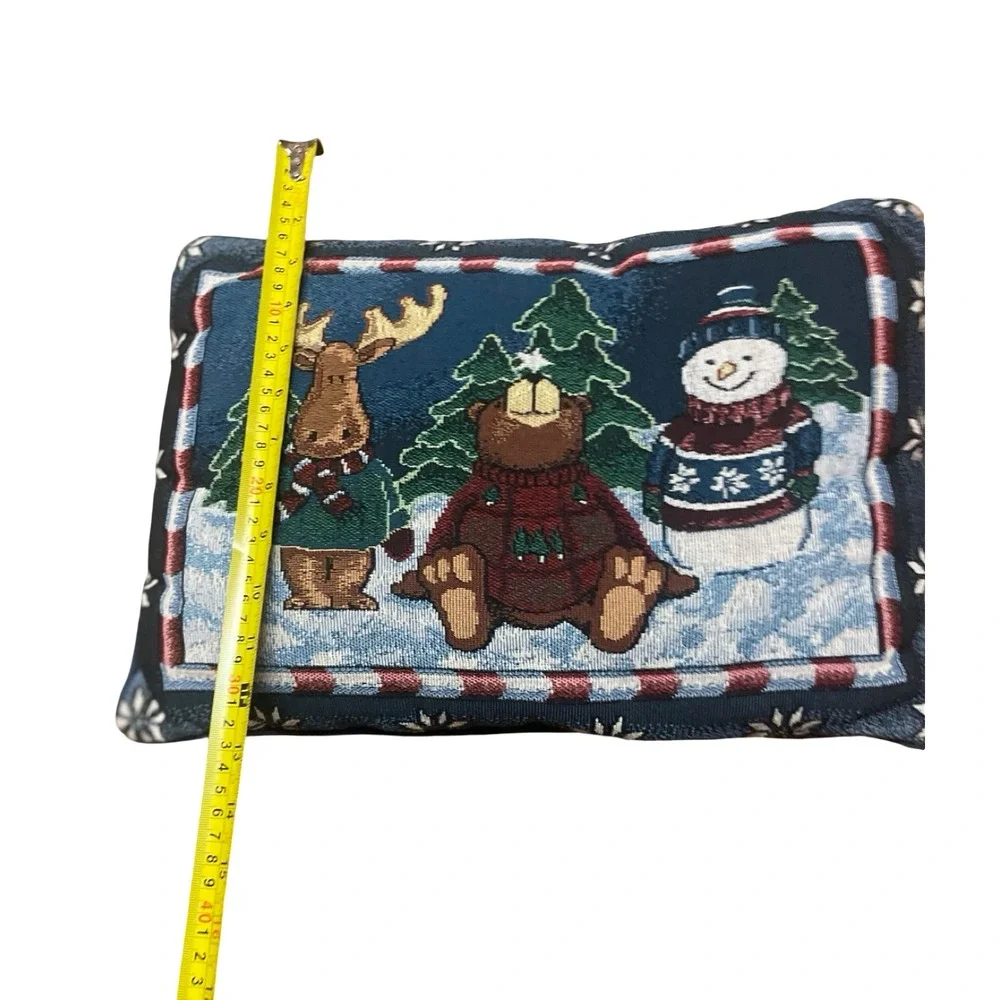 Christmas Tapestry Throw Pillow Moose Bear Snowman‎ Winter Navy Blue Holiday